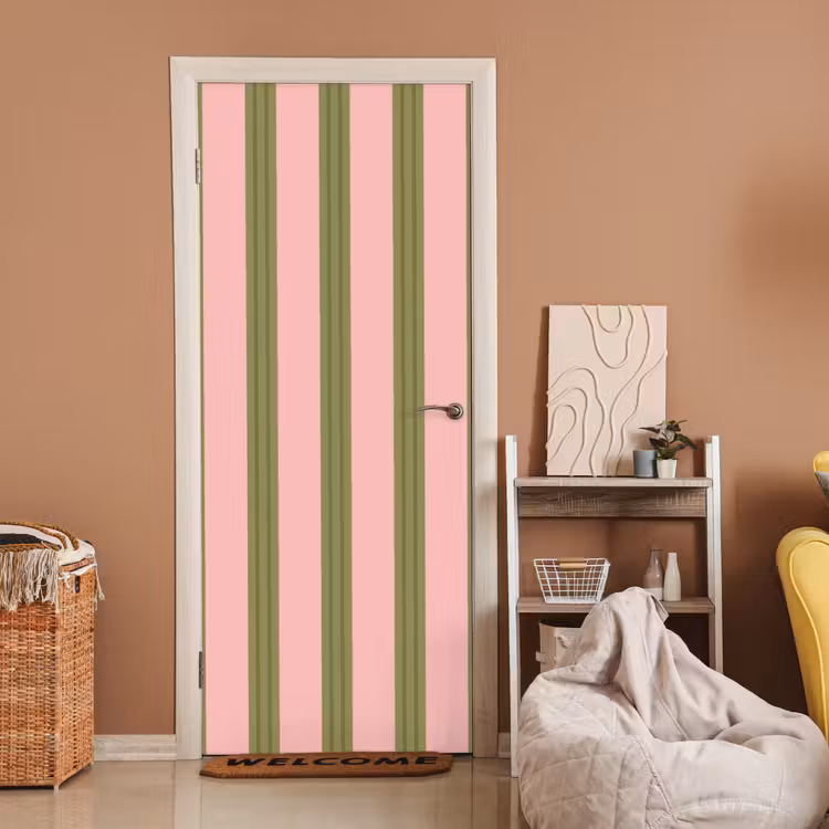 Patroon - Strepen - Abstract - Roze - Groen deurposter klein -sfeer1