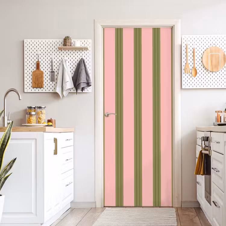Patroon - Strepen - Abstract - Roze - Groen deurposter klein -sfeer5