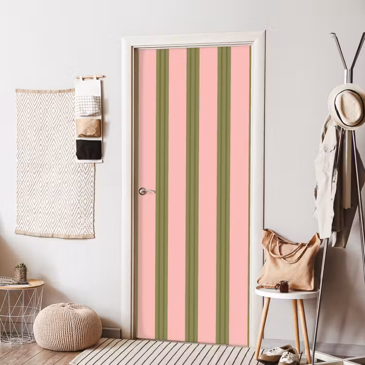 Patroon - Strepen - Abstract - Roze - Groen deurposter klein -sfeer6