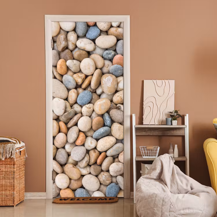 Kiezelstenen - Natuur - Textuur - Beige - Grijs deurposter klein -sfeer1