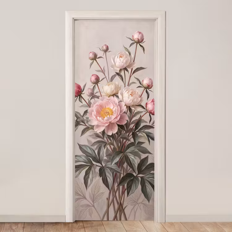 Pioenrozen - Boeket - Roze deurposter klein -3d_beige