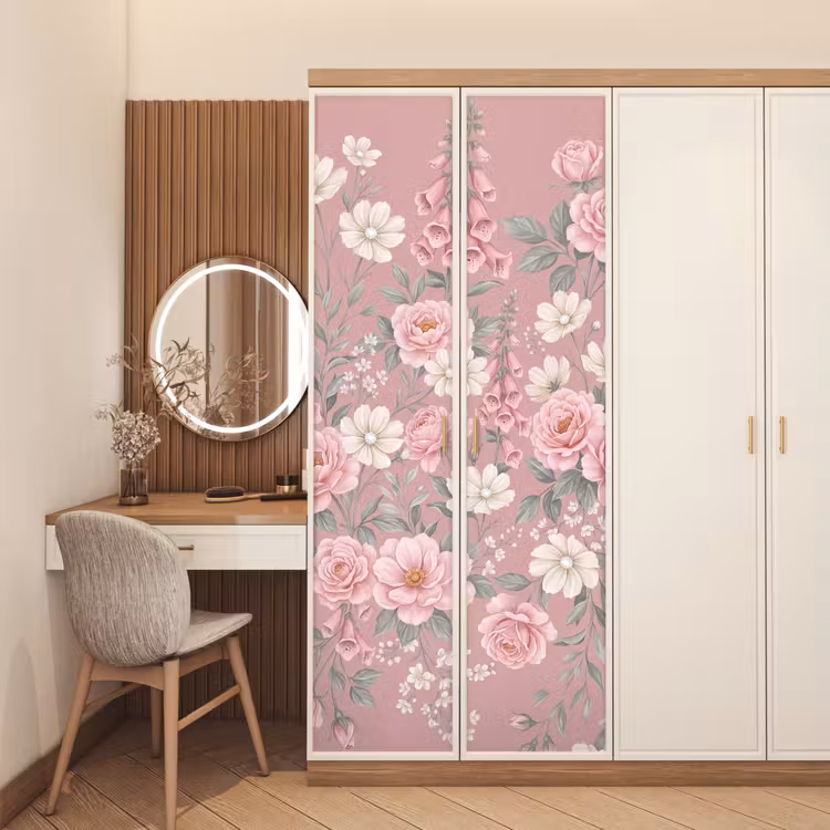 Pioenrozen - Vingerhoedskruid - Pink deurposter klein -sfeer3