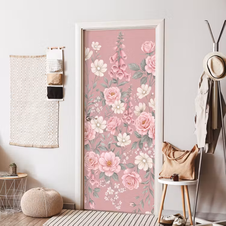 Pioenrozen - Vingerhoedskruid - Pink deurposter klein -sfeer6