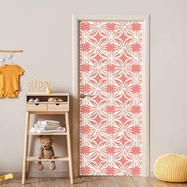 Roze - Bloemenmotief - Wit - Modern deurposter klein 289 -sfeer4