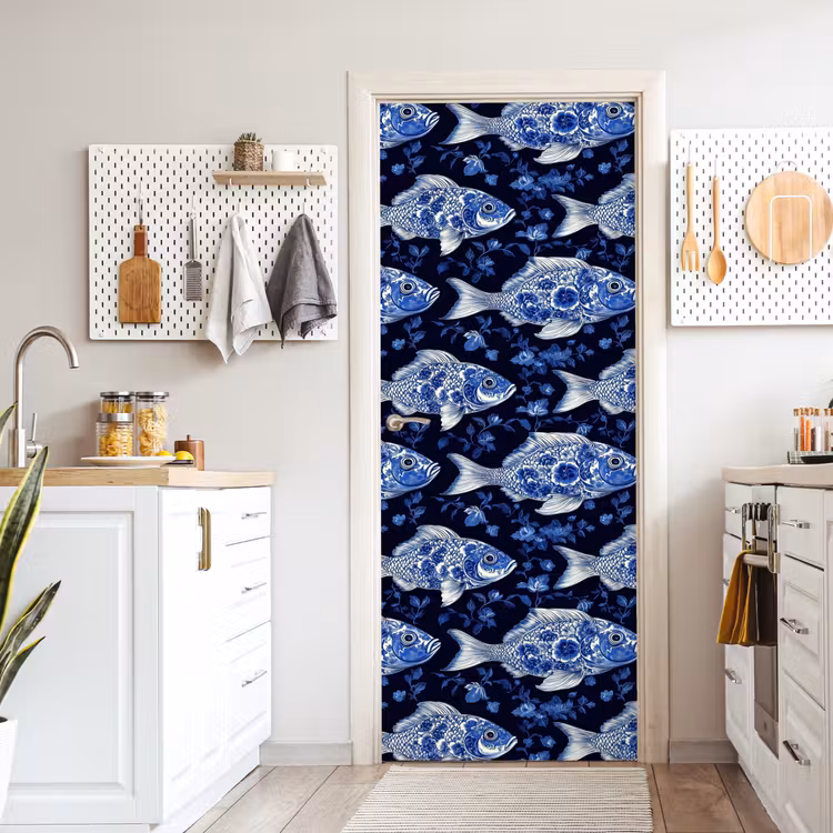 Vissen - Bloemen - Blauw deurposter klein 289 -sfeer5
