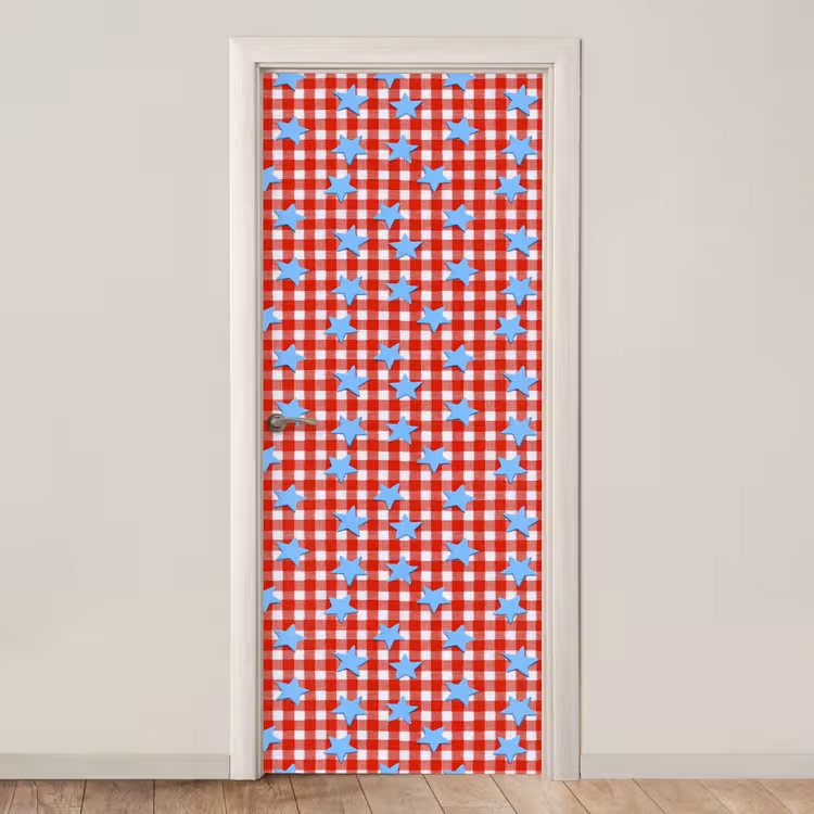 Ruit - Sterren - Rood deurposter klein 289 -3d_beige