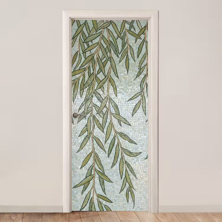 Planten - Mozaïek - Patroon - Groen - Blauw deurposter klein -3d_beige