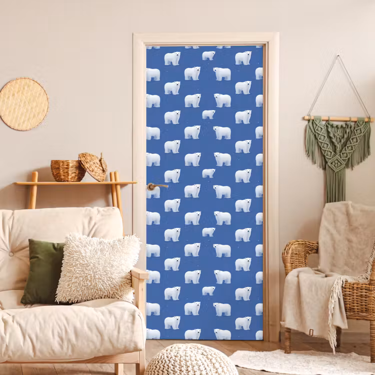 IJsbeer - Patroon - Blauw deurposter klein 289 -sfeer2