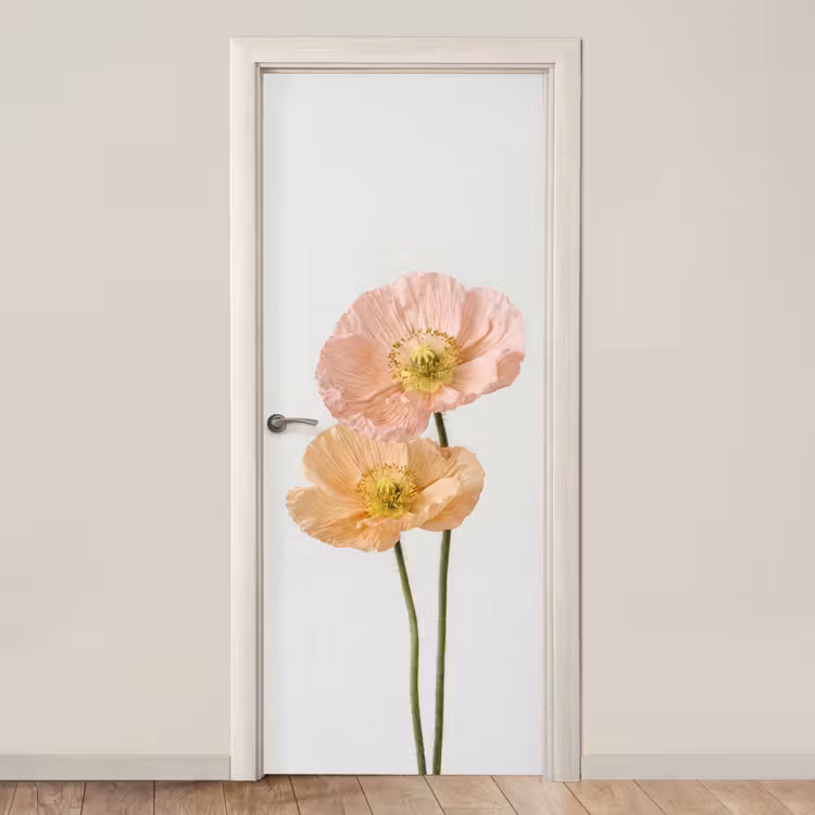 Papavers - Botanisch - Roze deurposter klein -3d_beige