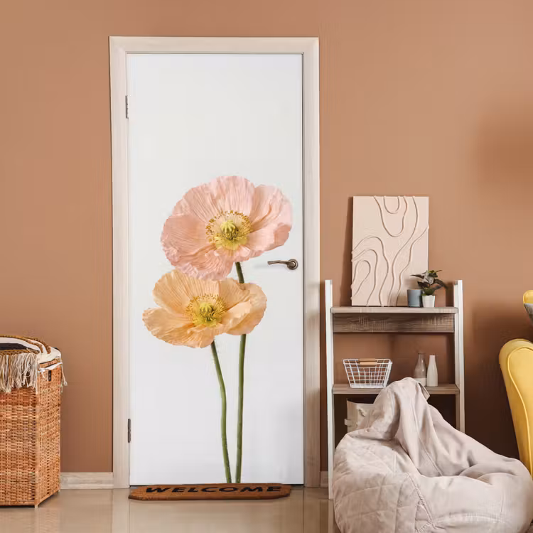 Papavers - Botanisch - Roze deurposter klein -sfeer1