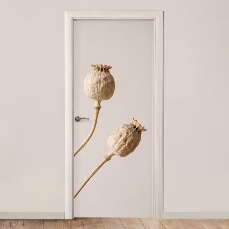 Papaverbollen - Droogbloemen - Minimalistisch - Beige - Rustig deurposter klein -3d_beige
