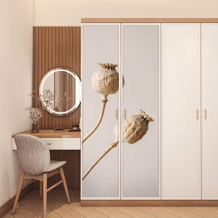Papaverbollen - Droogbloemen - Minimalistisch - Beige - Rustig deurposter klein -sfeer3