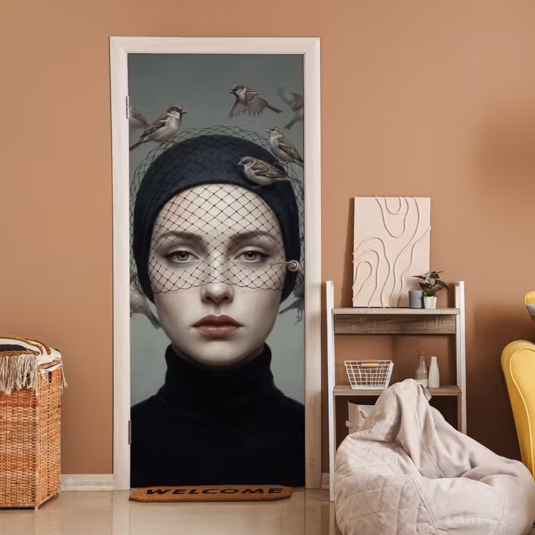 Portret - Vogels - Zwart deurposter klein -sfeer1