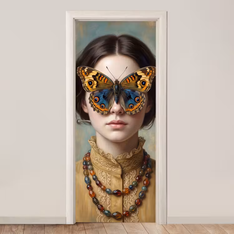 Portret - Vlinder - Kleurrijk deurposter klein -3d_beige