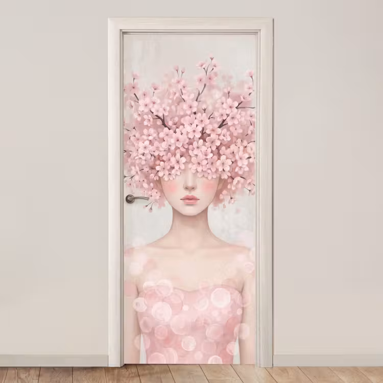 Portret - Kersenbloesem - Roze deurposter klein -3d_beige