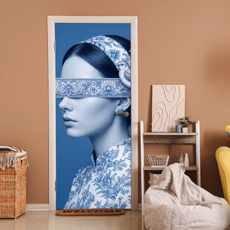 Portret - Klassiek - Wit - Blauw deurposter klein -sfeer1