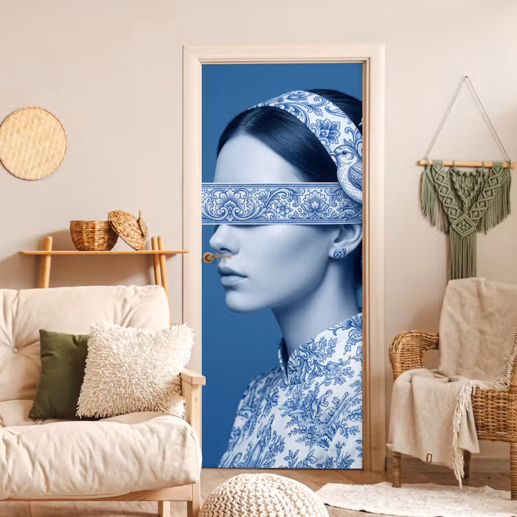 Portret - Klassiek - Wit - Blauw deurposter klein -sfeer2