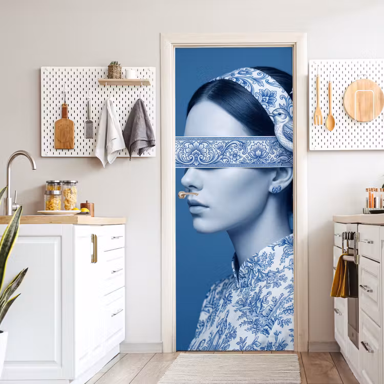 Portret - Klassiek - Wit - Blauw deurposter klein -sfeer5