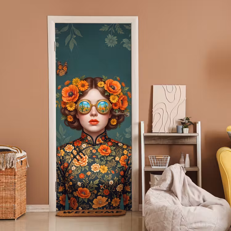 Portret - Vrouw - Kleurrijk - Expressief deurposter klein -sfeer1