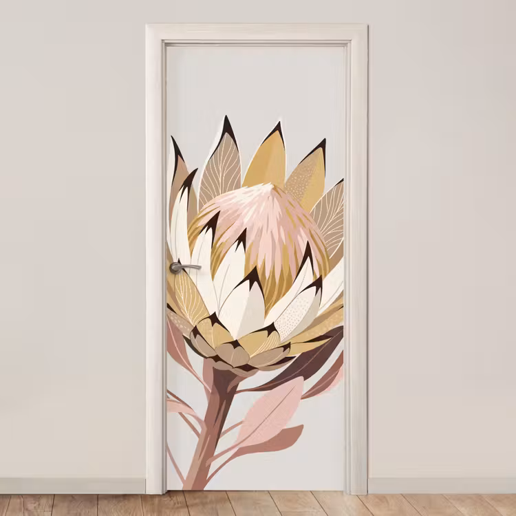 Protea - Bloem - Botanisch - Beige deurposter klein -3d_beige
