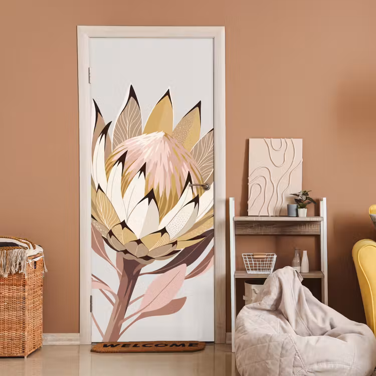 Protea - Bloem - Botanisch - Beige deurposter klein -sfeer1