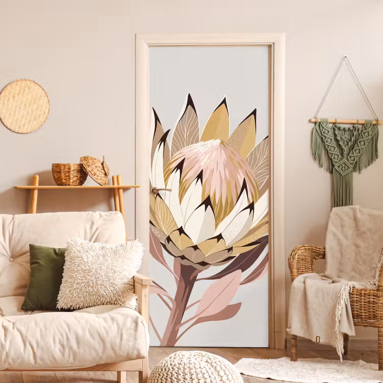 Protea - Bloem - Botanisch - Beige deurposter klein -sfeer2