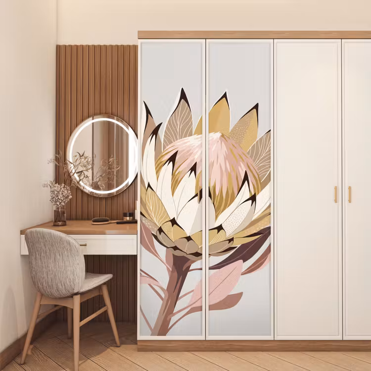 Protea - Bloem - Botanisch - Beige deurposter klein -sfeer3