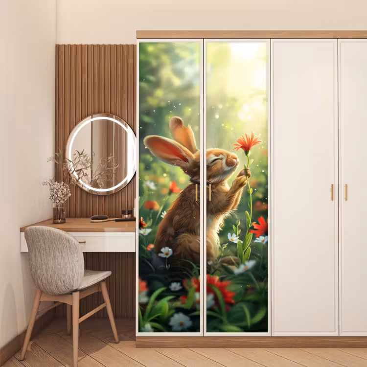 Konijn - Dieren - Bloemen - Natuur deurposter klein -sfeer3