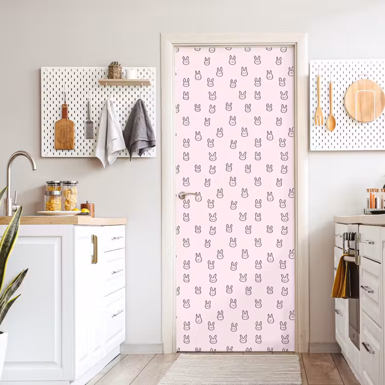 Konijnen - Minimalistisch - Roze deurposter klein 289 -sfeer5