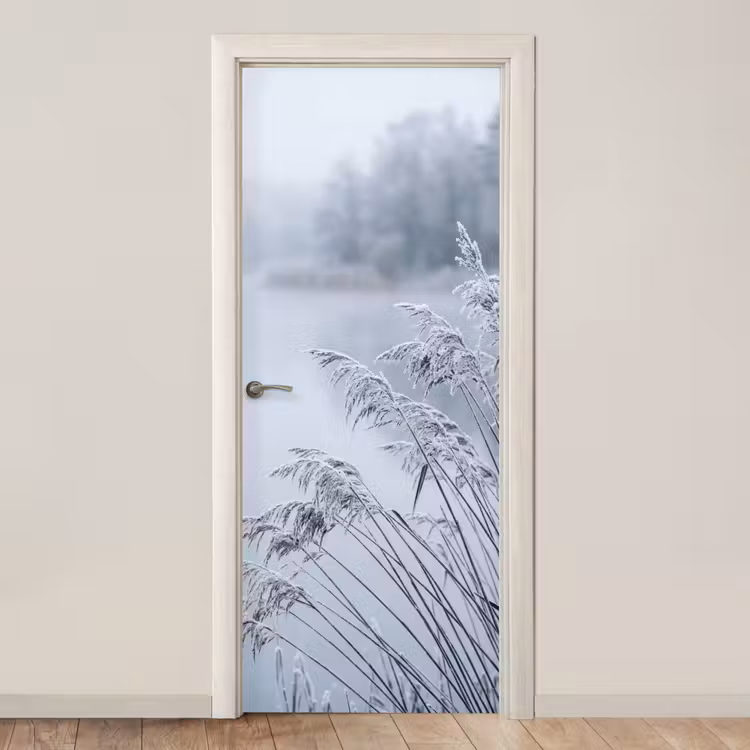Riet - Bevroren - Winter - Natuur deurposter klein -3d_beige