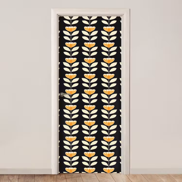 Retro - Bloem - Zwart - Okergeel deurposter klein 289 -3d_beige