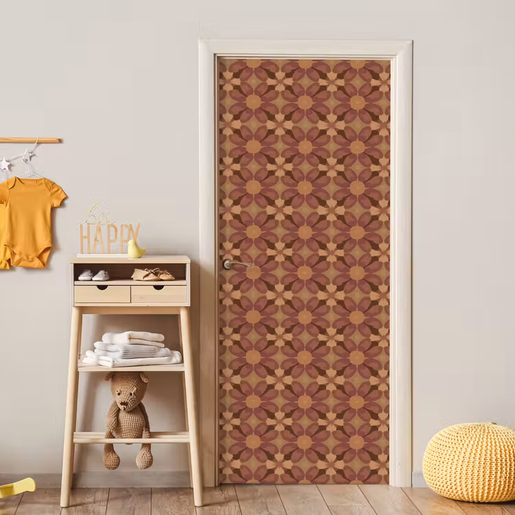 Retro - Bloemen - Bruin deurposter klein 289 -sfeer4