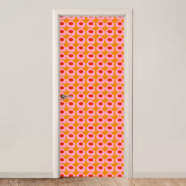 Retro - Bloemen - Roze deurposter klein 289 -3d_beige
