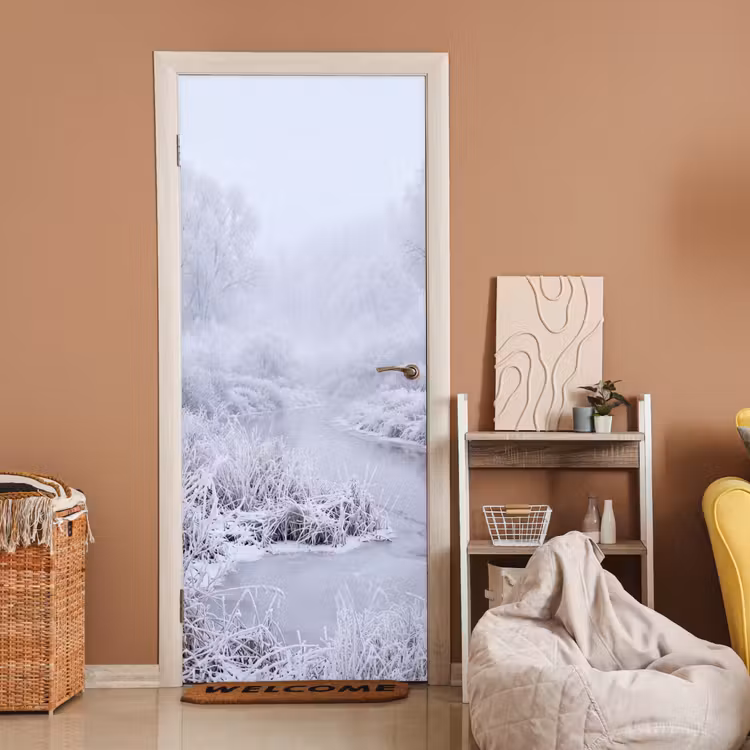 Rivier - Sneeuw - Bos - Winter - Schilderachtig deurposter klein -sfeer1