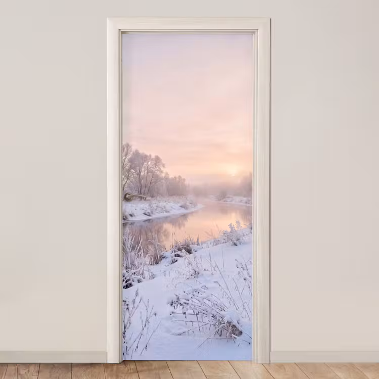 Rivier - Winter - Landschap - Sneeuw - Zonsopgang deurposter klein -3d_beige