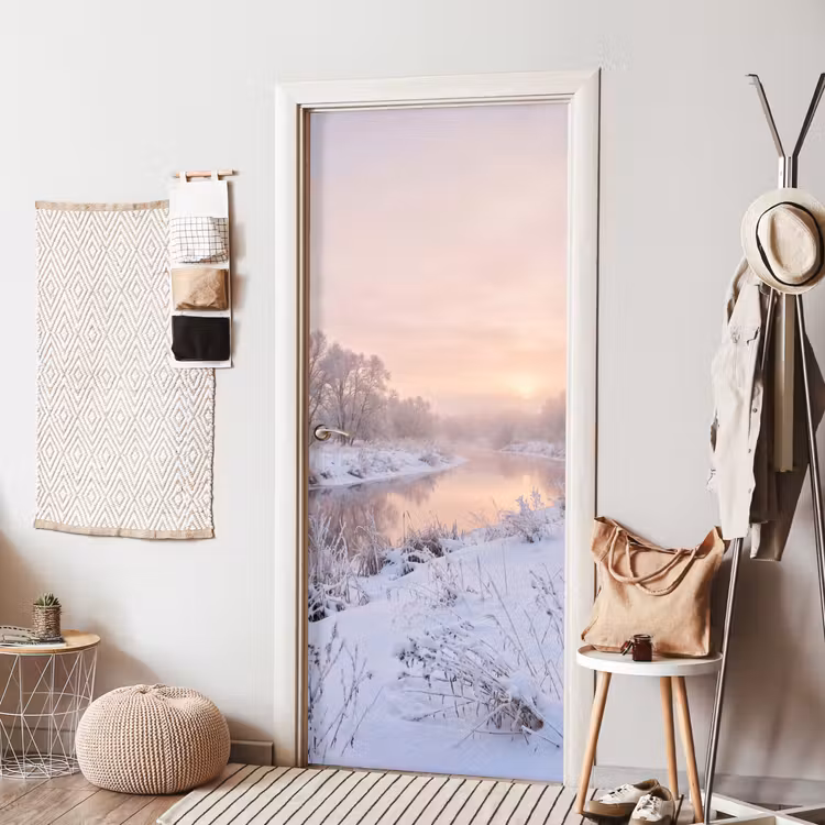 Rivier - Winter - Landschap - Sneeuw - Zonsopgang deurposter klein -sfeer6
