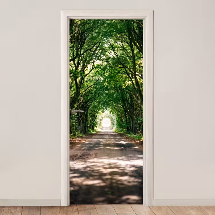 Weg - Bomen - Natuur - Groen deurposter klein -3d_beige