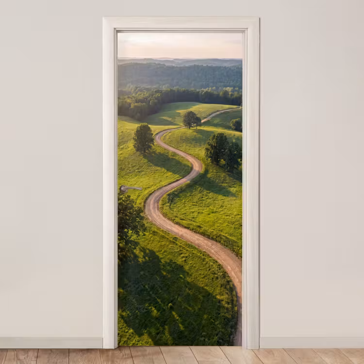 Weg - Weide - Natuur - Groen deurposter klein -3d_beige