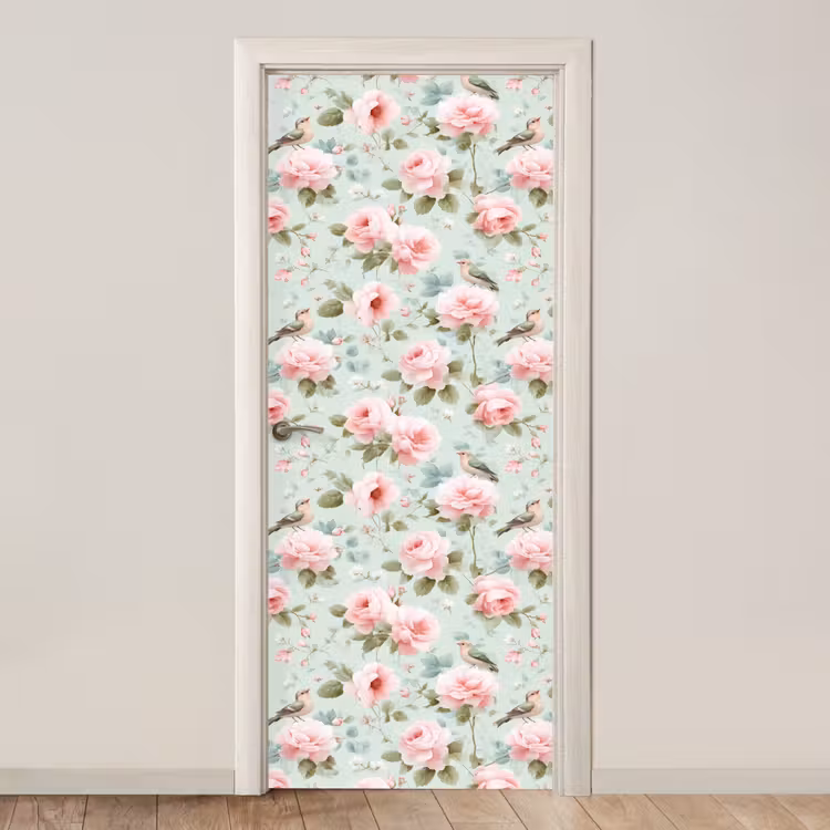 Rozen - Vogels - Pastel - Kleurrijk deurposter klein 289 -3d_beige