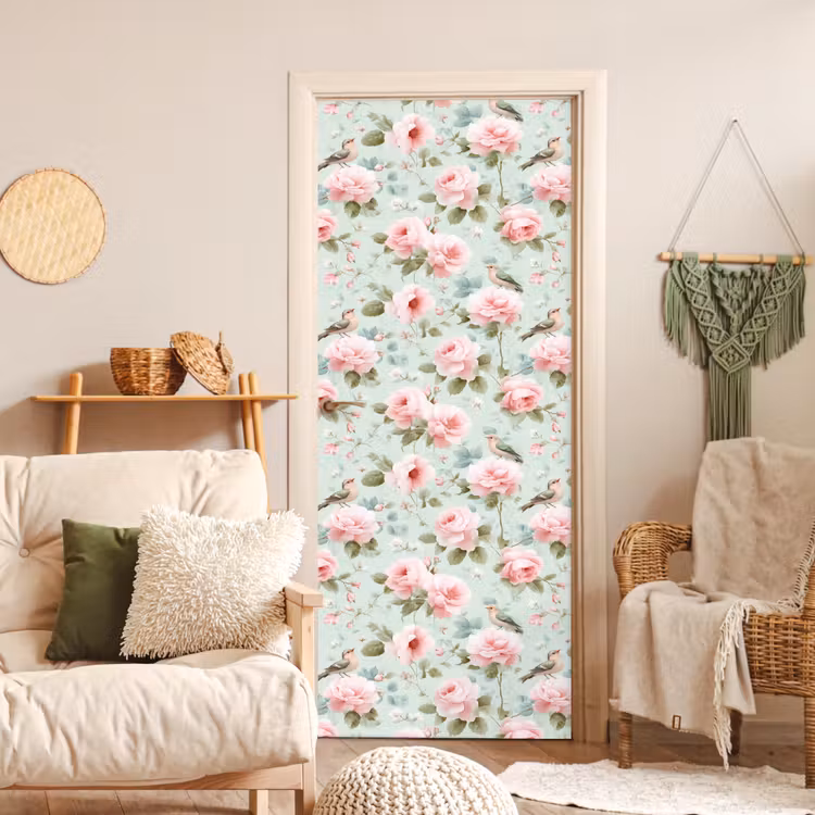 Rozen - Vogels - Pastel - Kleurrijk deurposter klein 289 -sfeer2