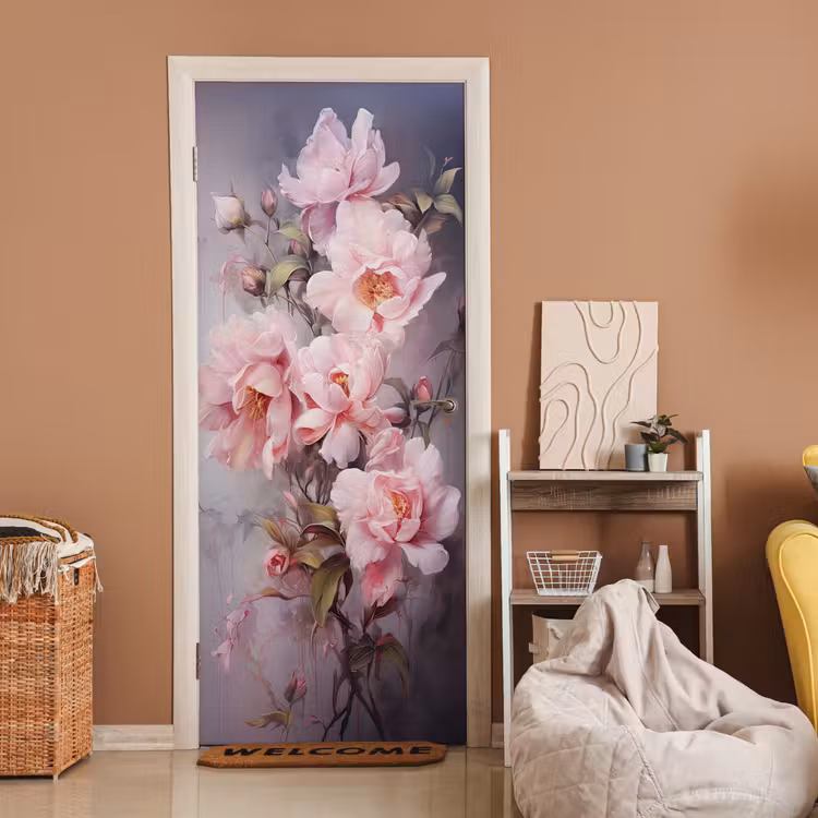 Rozen - Bloemen - Roze - Kunst - Watercolor deurposter klein -sfeer1