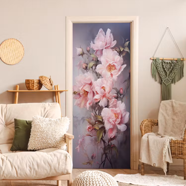 Rozen - Bloemen - Roze - Kunst - Watercolor deurposter klein -sfeer2