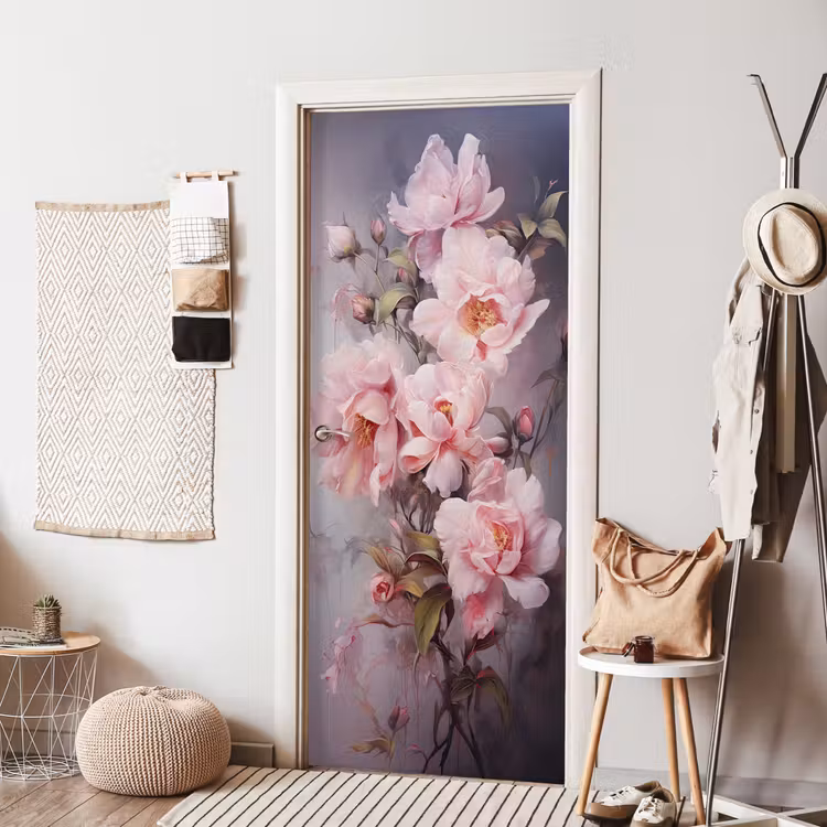 Rozen - Bloemen - Roze - Kunst - Watercolor deurposter klein -sfeer6