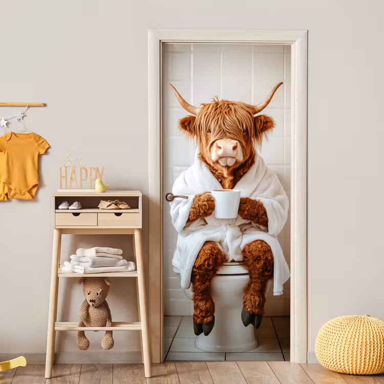 Schotse Hooglander - WC - Badjas - Modern - Dieren deurposter klein -sfeer4
