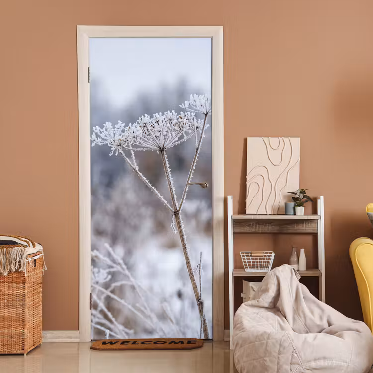 Schermbloem - Rijp - Kristallen - Winter - Delicaat deurposter klein -sfeer1