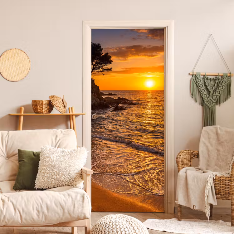 Zee - Kust - Zonsondergang - Natuur - Oranje deurposter klein -sfeer2