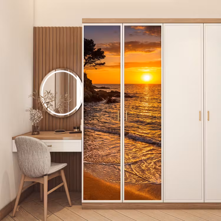 Zee - Kust - Zonsondergang - Natuur - Oranje deurposter klein -sfeer3