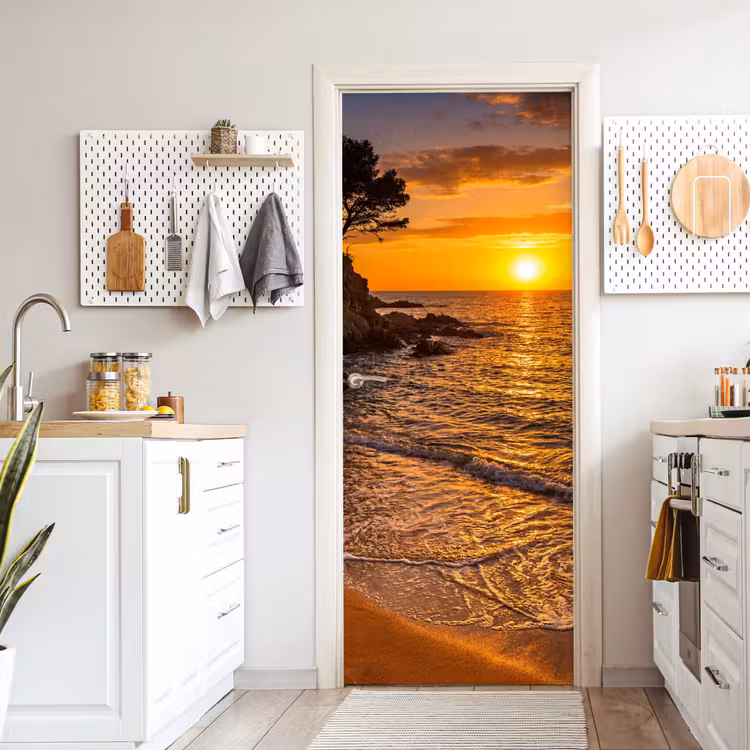 Zee - Kust - Zonsondergang - Natuur - Oranje deurposter klein -sfeer5