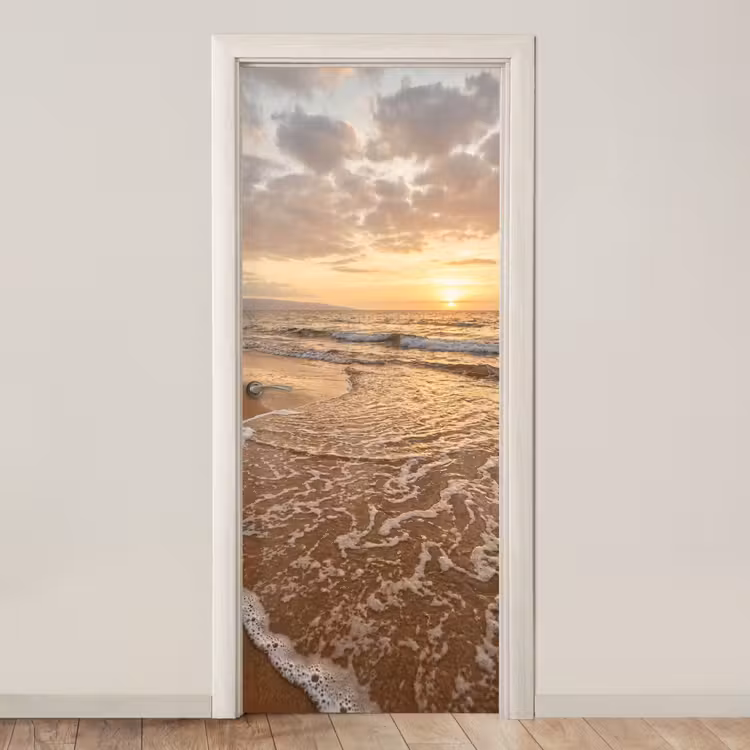 Zee - Kustlijn - Wolken - Landschap - Oranje deurposter klein -3d_beige