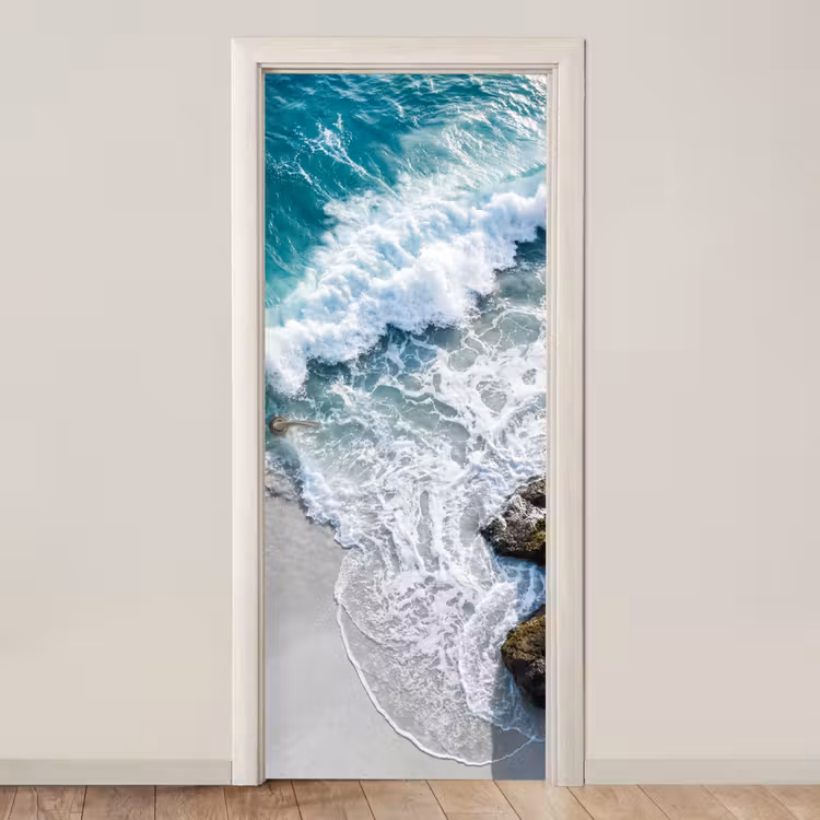 Zee - Golf - Strand - Natuur - Blauw deurposter klein -3d_beige